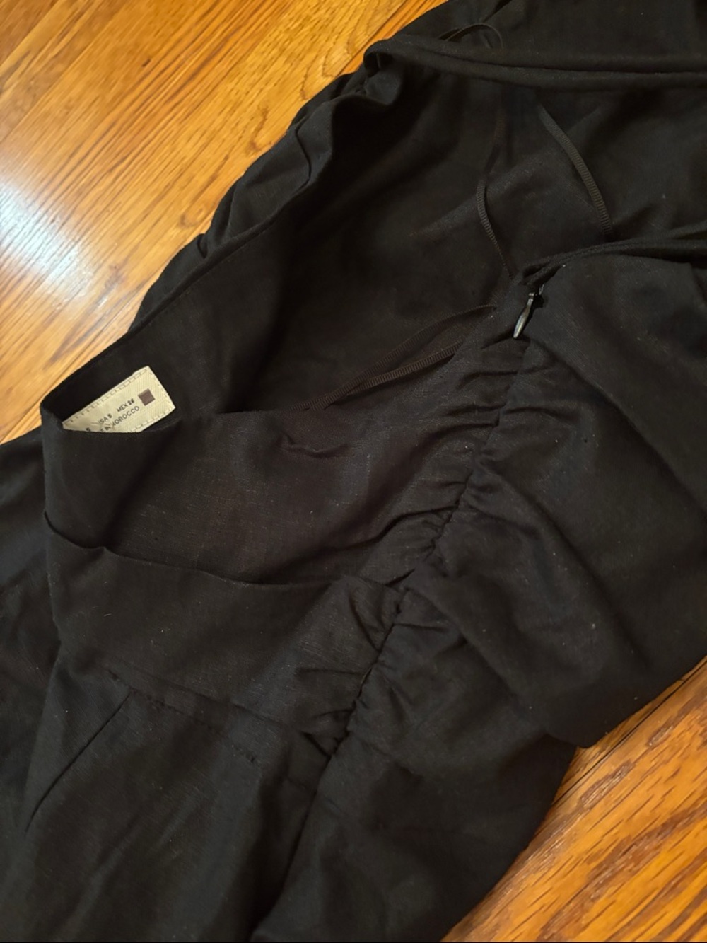 Zara draped ruched linen blend one shoulder front slit black midi dress sz.S - Picture 7 of 11